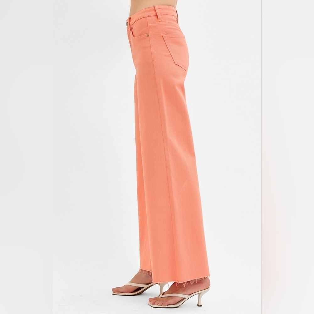 Risen High Rise Tummy Control Wide Leg Palazzo Jeans Coral Peach Various NEW - Picture 4 of 6